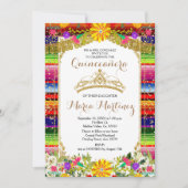 Gold Crown Mexique Floral Quinceañera Invitation (Devant)