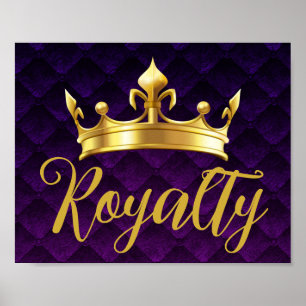 Gold Crown Paarse Plush Royalty Wall Art afdrukken Poster