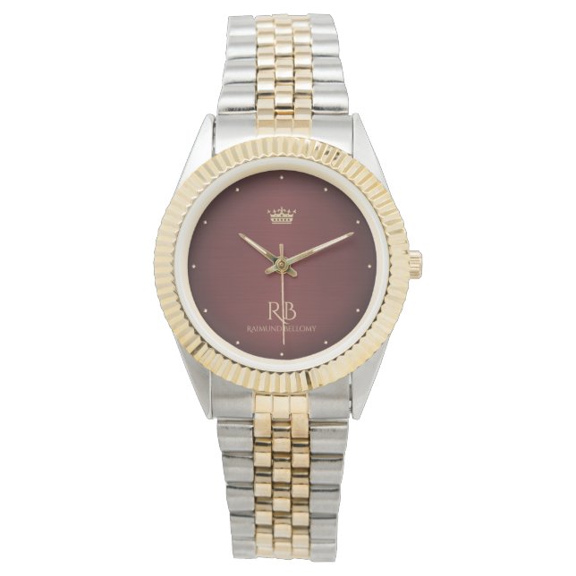 Gold Crown Red Metallic Watch Horloge (Voorkant)