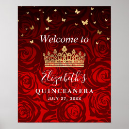 Gold Crown Red Roses Quinceanera Welkomstfeest Poster