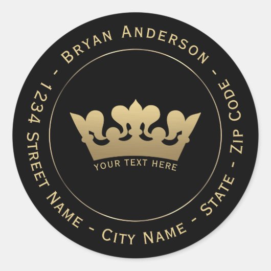 Gold Crown Return-adreslabel Ronde Sticker (Voorkant)