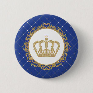 Gold Crown Royal Blue Prince Shower 1st Birthday Ronde Button 5,7 Cm