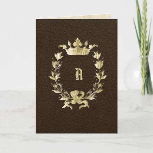 Gold Crowned Monogram Wreath Wedding Invitation Kaart (Voorkant)
