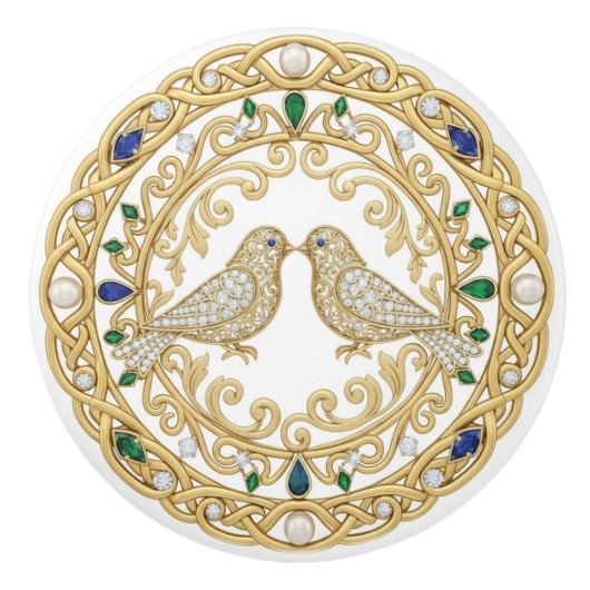 Gold Crystal Birds faux 2D graphic gemstones Keramische Knop (Voorkant)