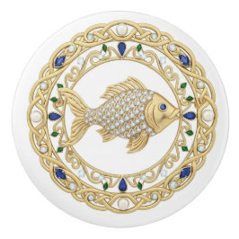 Gold Crystal Fish 2Dgraphic gemstone Sea Ocean Keramische Knop