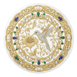Gold Crystal Hummingbird Bird 2D graphic gemstones Keramische Knop