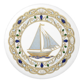 Gold Crystal Nautical Sail Boat Sailing 2DGraphic Keramische Knop