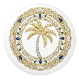 Gold Crystal Palm Tree 2Dgraphic Ocean Beach House Keramische Knop