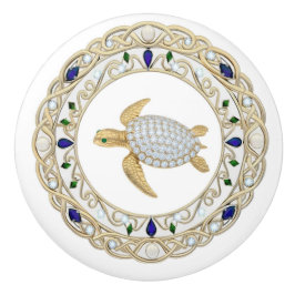 Gold Crystal Sea Turtle 2Dgraphic Diamond Ocean Keramische Knop