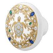 Gold Crystal Sea Turtle 2Dgraphic gemstone Ocean Keramische Knop (Rechts)