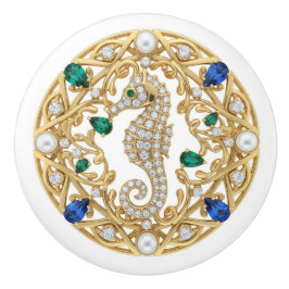Gold Crystal Seahorse 2Dgraphic gemstone Sea Horse Keramische Knop