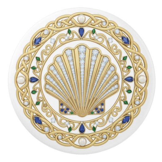 Gold Crystal Seashell Shell 2D graphic gemstones Keramische Knop (Voorkant)
