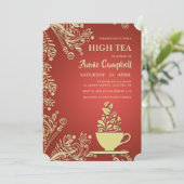 Gold Cup in Tea Invitation Kaart (Staand voorkant)
