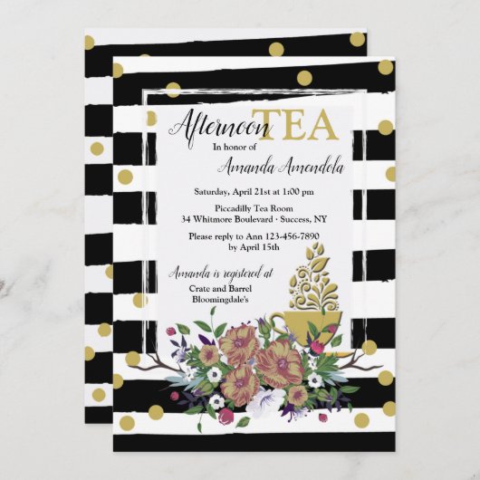 Gold Cup of Tea Invitation (Devant / Derrière)