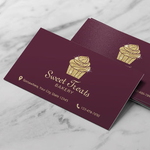 Gold Cupcake Bakery Sweet Treedie Burgundy Red Visitekaartje