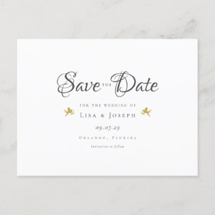 Gold Cupids Elegant Script Save the Date Aankondigingskaart