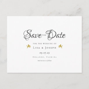 Gold Cupids Elegant Script Save the Date Briefkaart