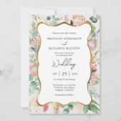 Gold Curvy Eucalyptus Pampas Grass Protea Wedding Kaart (Voorkant)