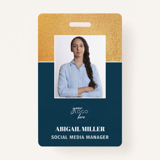 Gold Custom Employee Photo Name & logo ID Badge (Voorkant)