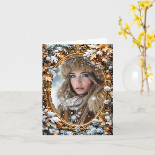Gold Custom Image Winter Frame Kaart (Gele Bloem)