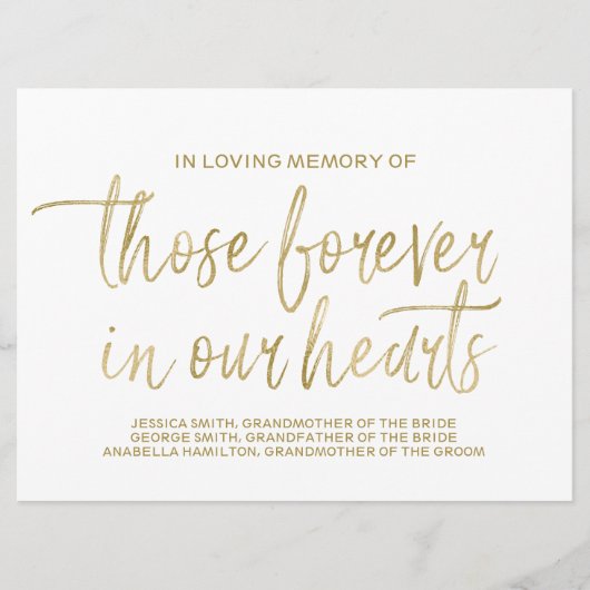 Gold Custom Memorial Sign | Stijlvol handschrift Programma (Voorkant)