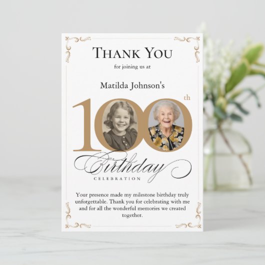 Gold Custom Photo 100e Carte de remerciements anni (Debout devant)