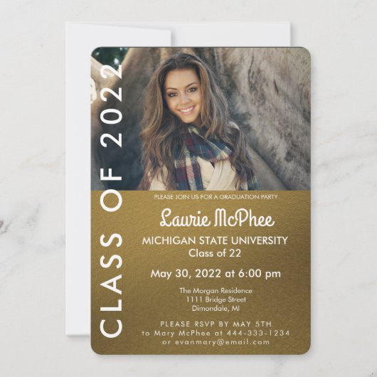Gold Custom Photo Afstuderen Invitation Kaart (Voorkant)