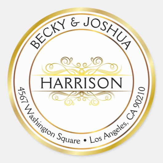   Gold Custom Round Address Label (Voorkant)
