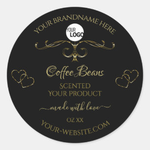 Gold Cute Hearts Black Product Labels Logo
