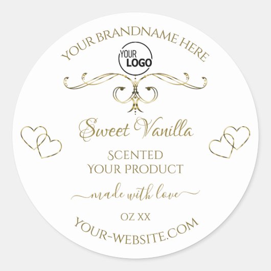 Gold  Cute Hearts White Product Labels Logo (Voorkant)