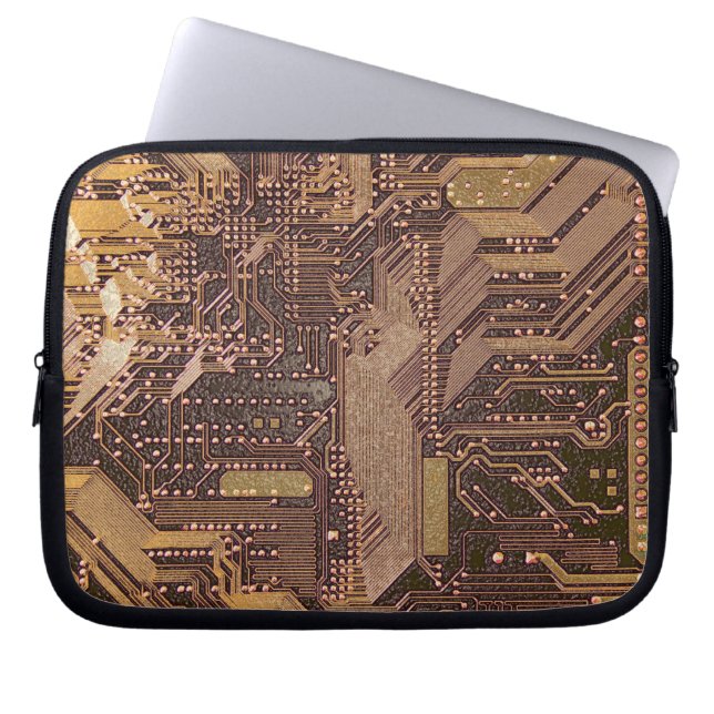 Gold Cyber Circuit Board Tech Art Electronics Laptop Sleeve (Voorkant)