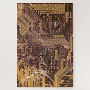 Gold Cyber Circuit Board Tech Art Electronics Legpuzzel
