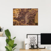 Gold Cyber Circuit Board Tech Electronics Poster (Thuiskantoor)