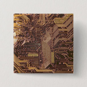 Gold Cyber Circuit Board Tech Electronics Vierkante Button 5,1 Cm