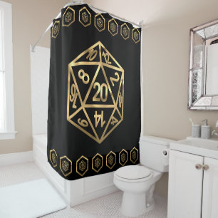 Gold D20 Crit AF Tabletop Role Player Dice Douchegordijn