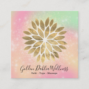 *~* Gold Dahlia Pastel Peach Yellow Green AP2 Vierkante Visitekaartje