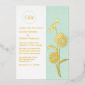 Gold Daisies Monogrammed Wedding Folie Invitation Folie Uitnodiging (Voorkant)