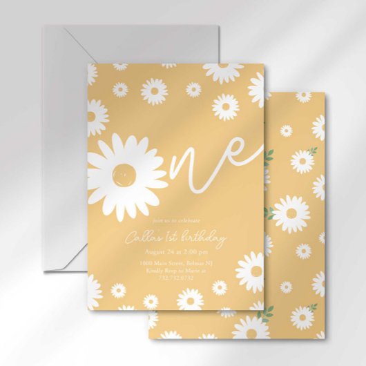 Gold Daisy 1er anniversaire Invitation