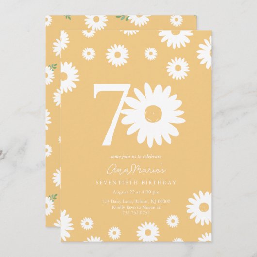 Gold Daisy 70th Birthday Invitation (Devant / Derrière)