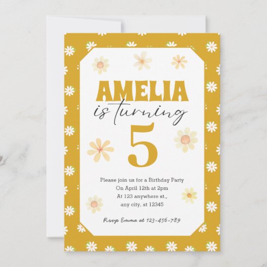 Gold Daisy Anniversaire Fête Invitation N'importe (Devant)