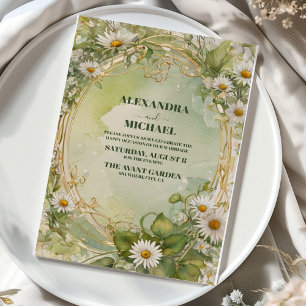 Gold Daisy Art Nouveau Wedding Kaart