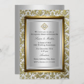 Gold Damask 50e anniversaire Mariage Invitation (Devant / Derrière)
