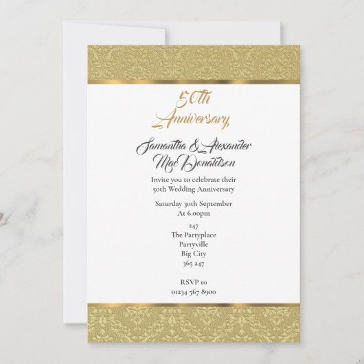 Gold  damask 50e bruiloft kaart (Voorkant)