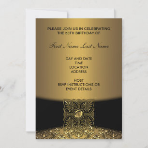 Gold Damask 50th Birthday Party Invitation
