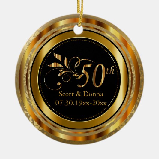 Gold Damask 50th Wedding Jubileum Keramisch Ornament (Voorkant)