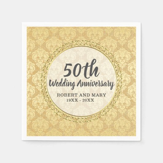 Gold Damask 50th Wedding Jubileum Servet (Voorkant)