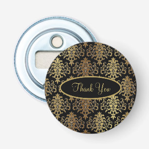 Gold Damask Black Script Weddenschap Elegant Bedan Button Flesopener