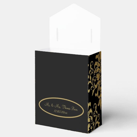 Gold Damask Black Script Weduwend Elegant Bedankdoosjes (Geopend)
