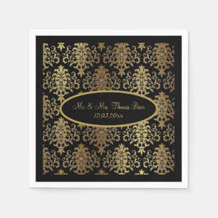 Gold Damask Black Script Weduwend Elegant Servet
