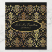 Gold Damask Black Script Weduwend Elegant Wijn Etiket (Enkel label)